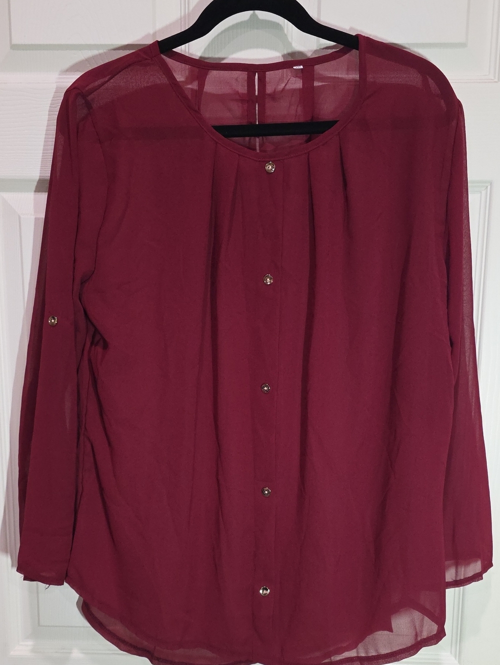 Source Unknown Burgundy Sheer Button-Front Blouse